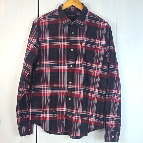 John Varvatos Mens RED White Blue PLAID Cotton Button down Shirt Sz.M - Picture 1 of 12